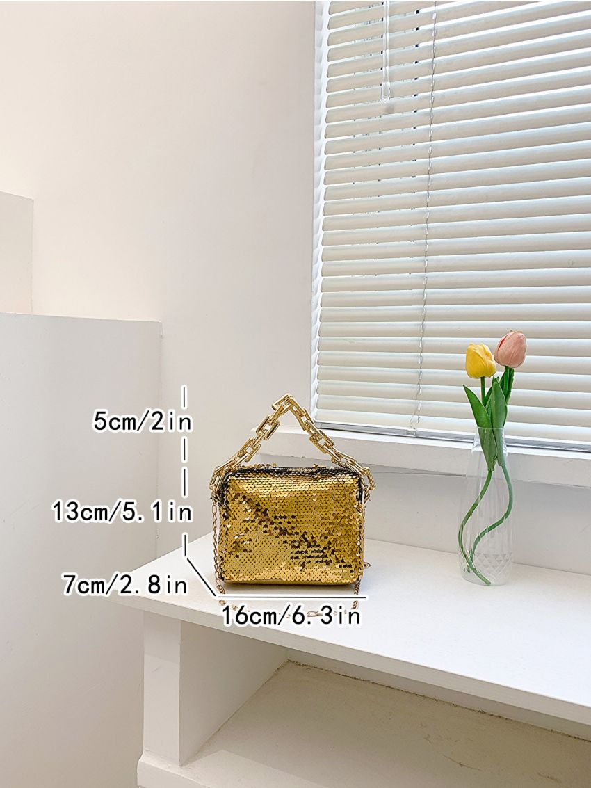 Mini Sequin Decor Chain Square Bag