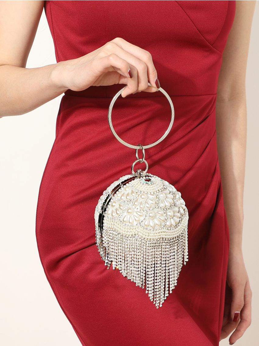 Mini Rhinestone & Faux Pearl Decor Circle Bag