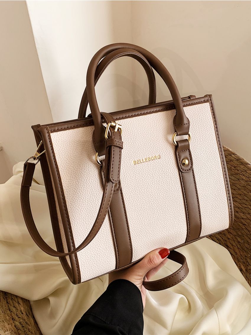 Letter Graphic Litchi Embossed Square Bag