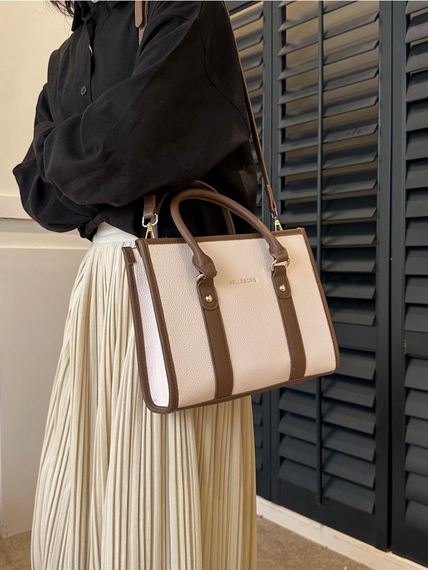 Letter Graphic Litchi Embossed Square Bag