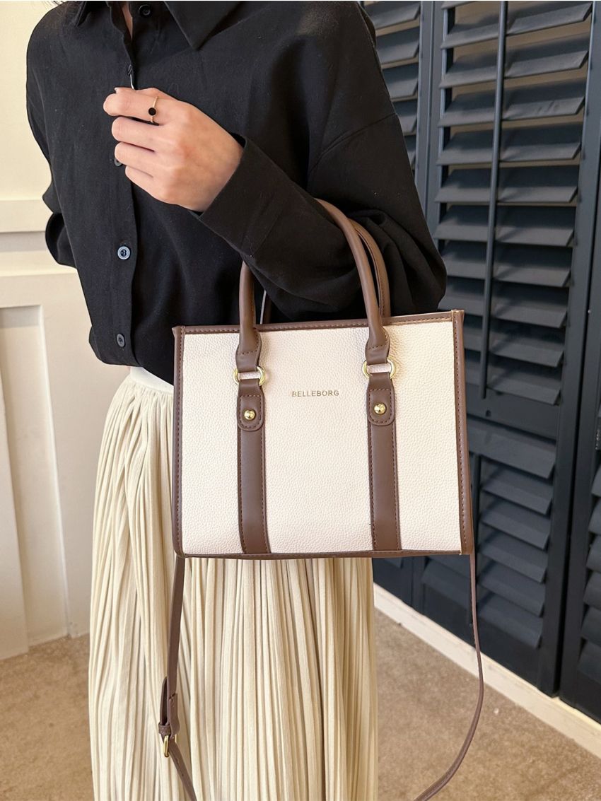 Letter Graphic Litchi Embossed Square Bag