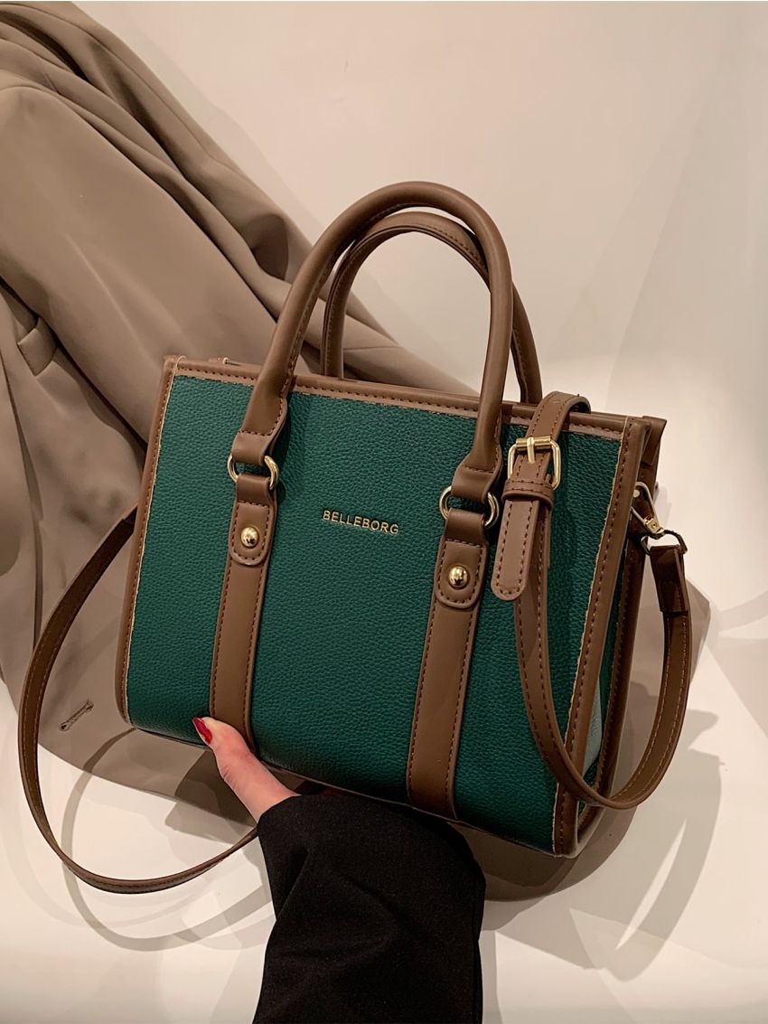 Letter Graphic Litchi Embossed Square Bag