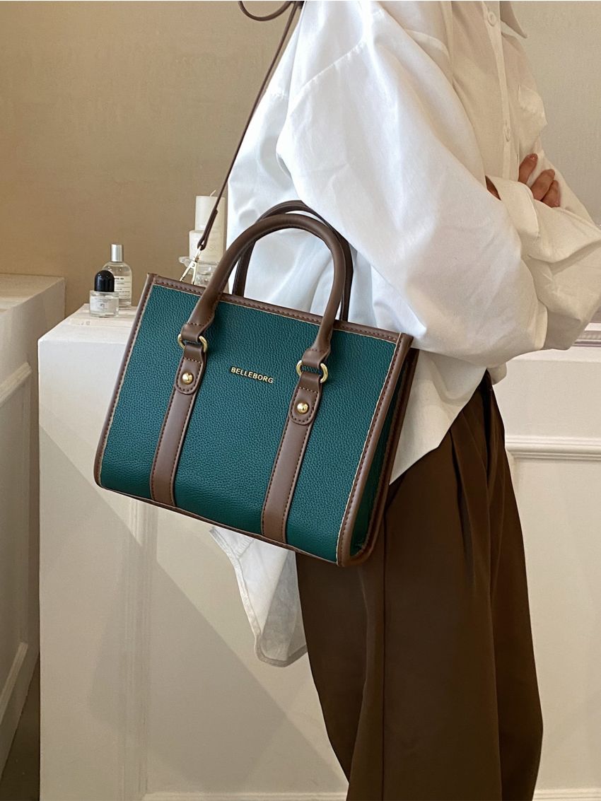 Letter Graphic Litchi Embossed Square Bag