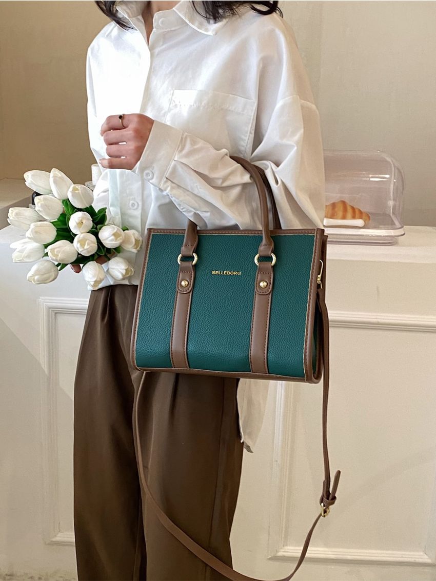 Letter Graphic Litchi Embossed Square Bag