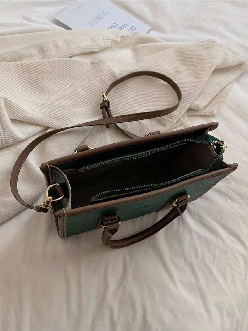 Letter Graphic Litchi Embossed Square Bag