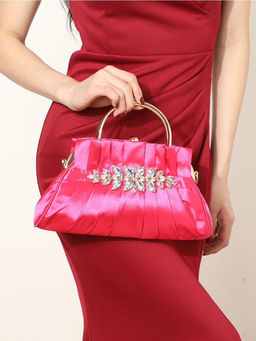 Rhinestone Decor Ruched Bag