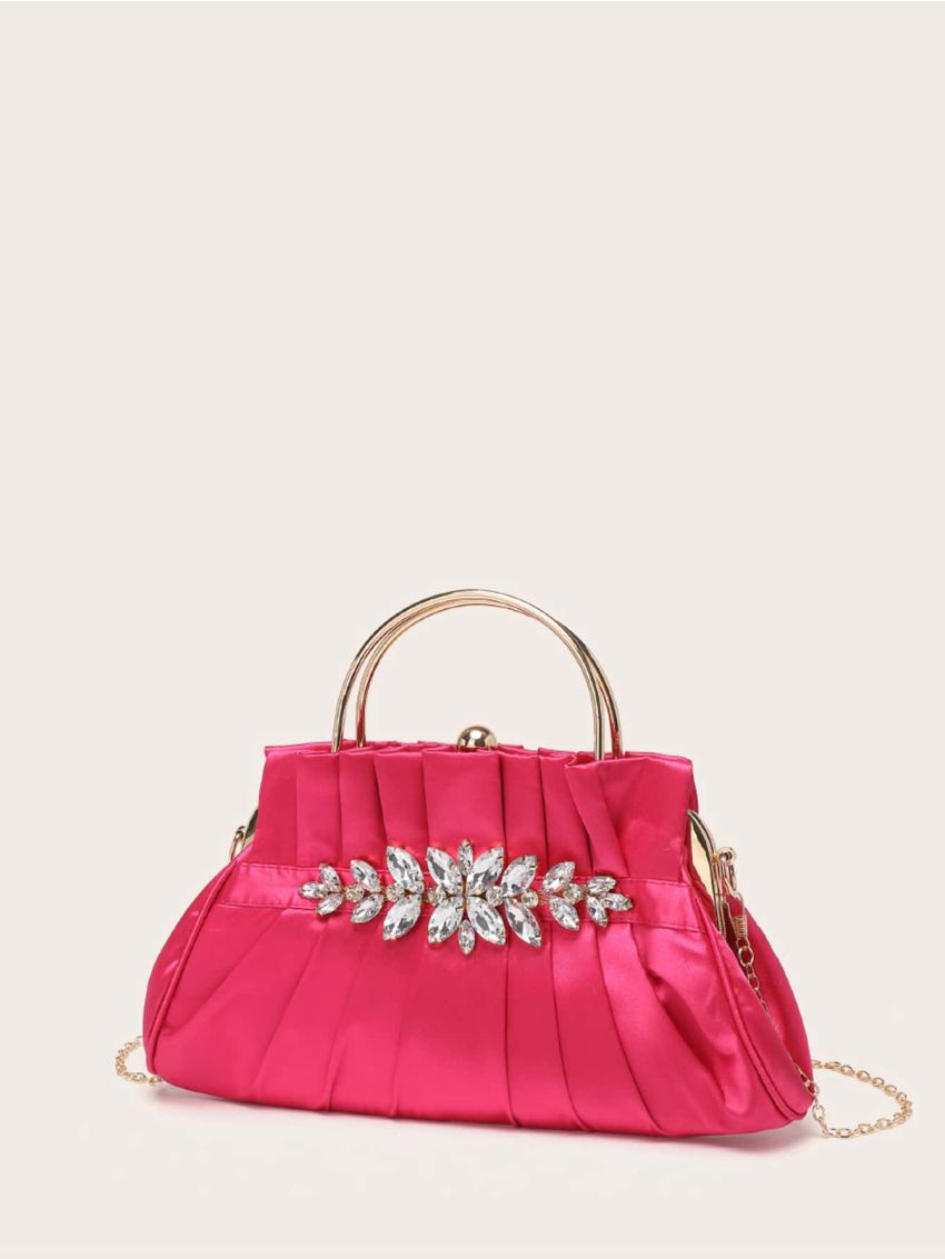 Rhinestone Decor Ruched Bag