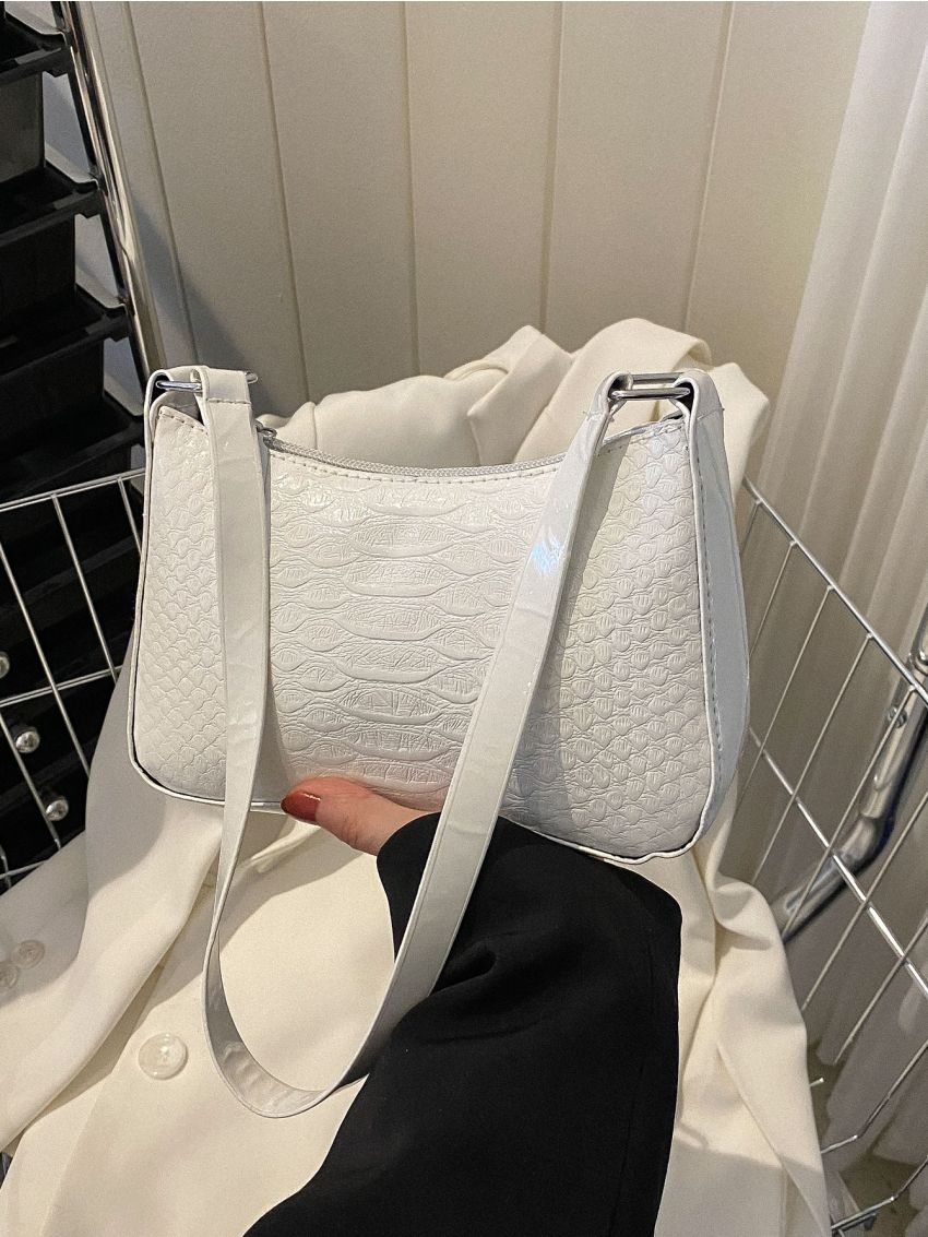 Mini Crocodile Embossed Baguette Bag