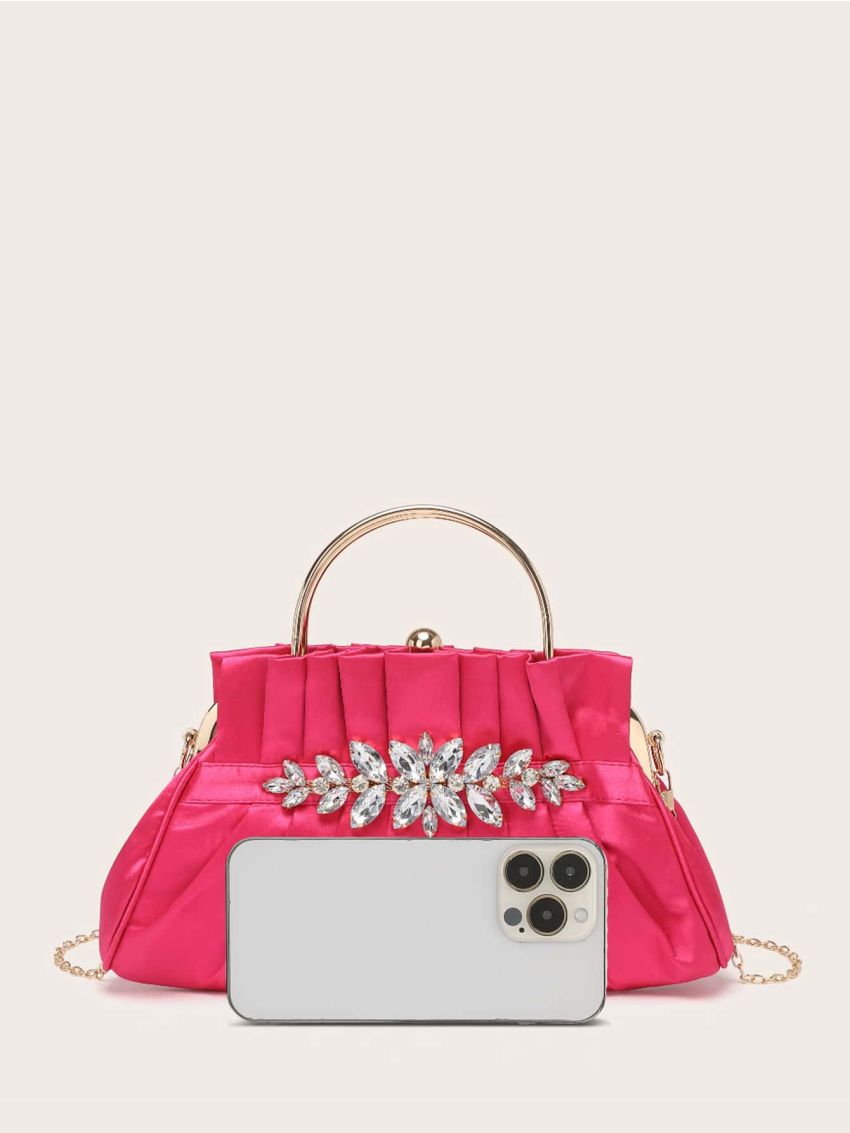 Rhinestone Decor Ruched Bag