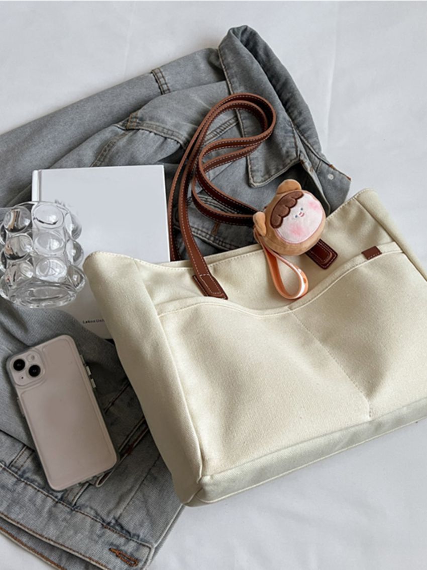 Minimalist Shoulder Tote Bag With Bag Charm