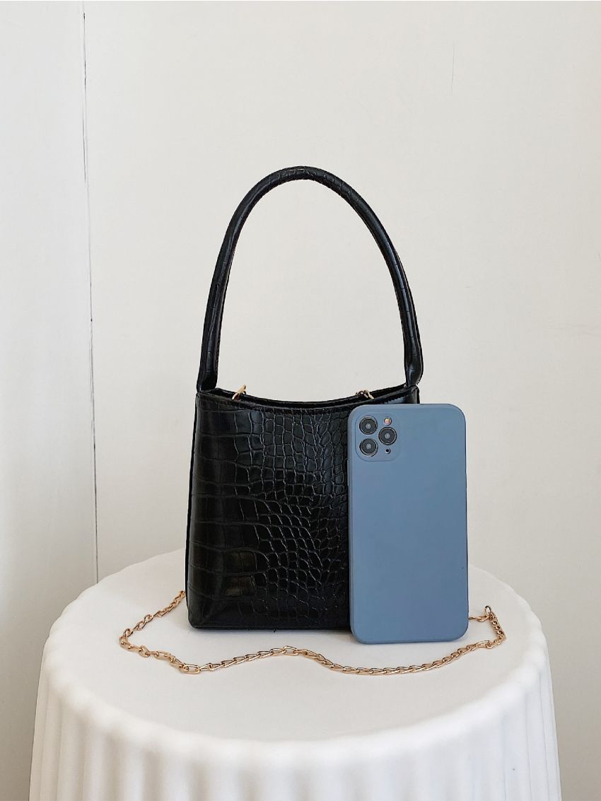 Mini Crocodile Embossed Chain Bucket Bag