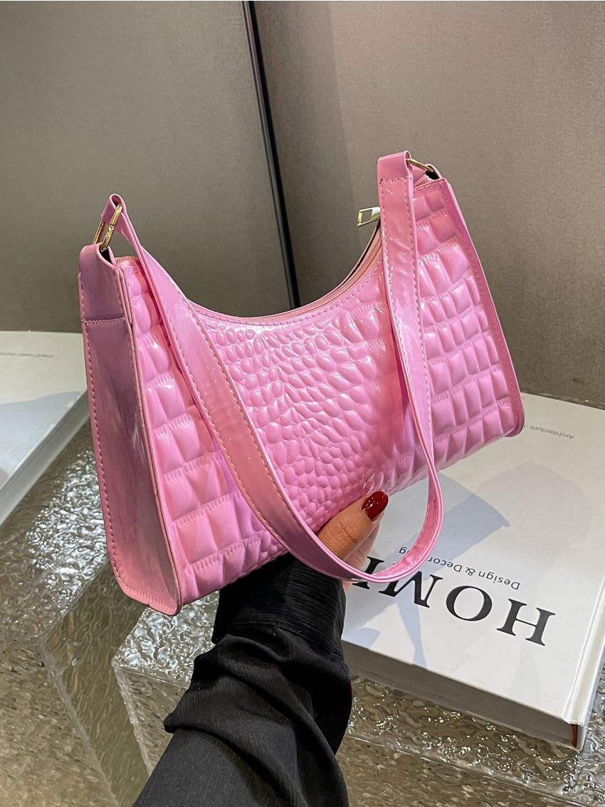 Crocodile Embossed Baguette Bag