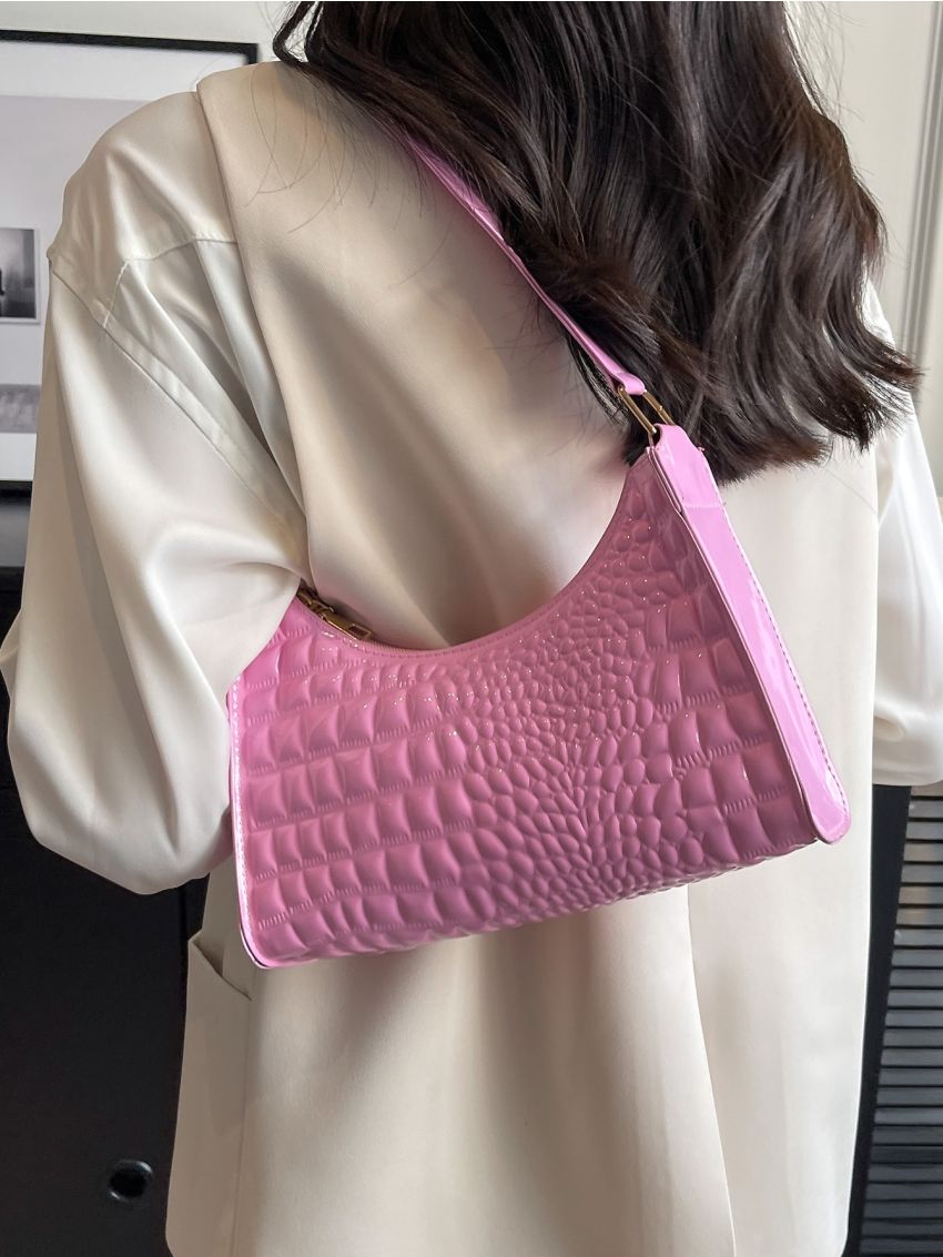 Crocodile Embossed Baguette Bag