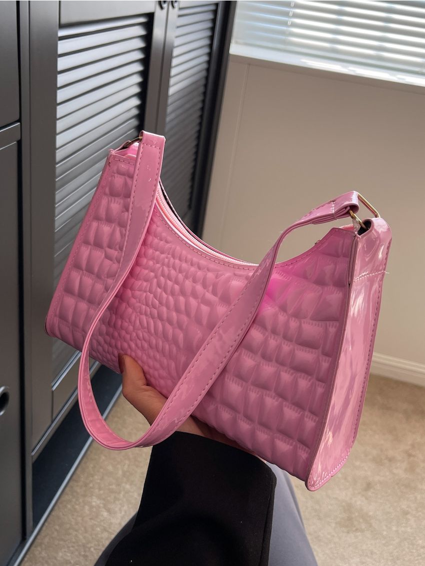 Crocodile Embossed Baguette Bag