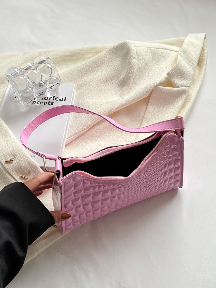 Crocodile Embossed Baguette Bag