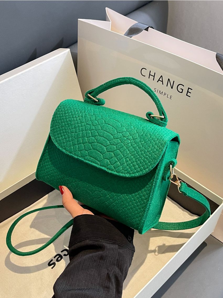 Mini Snakeskin Embossed Flap Square Bag