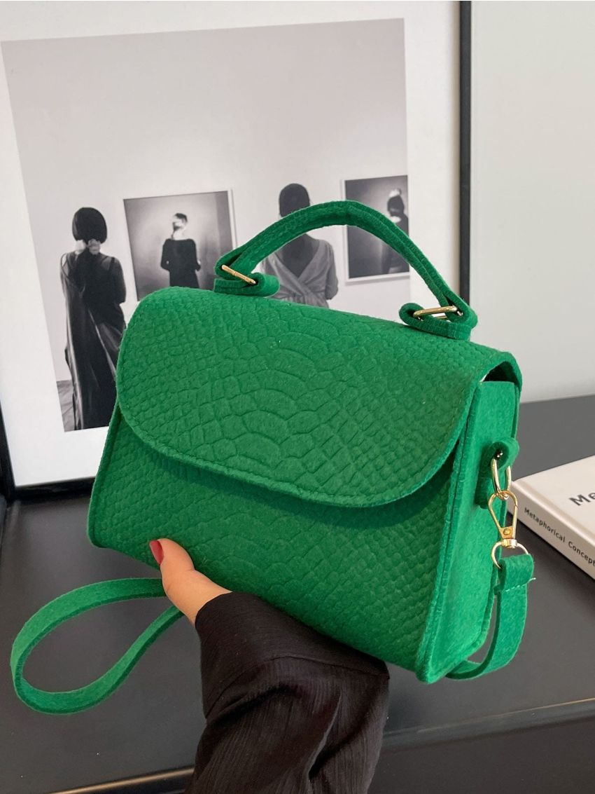 Mini Snakeskin Embossed Flap Square Bag