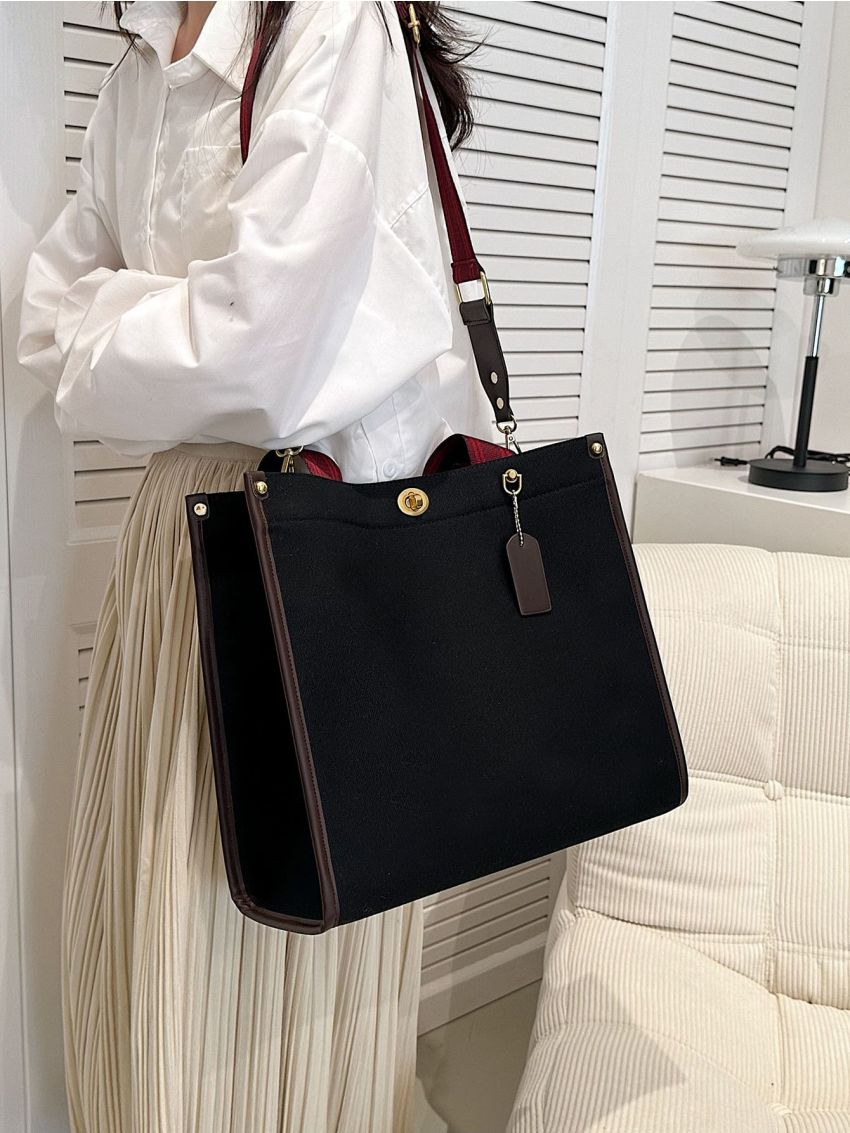 Contrast Binding Shoulder Tote Bag
