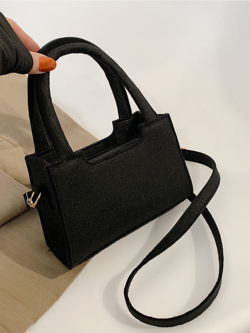 Mini Square Bag Black Minimalist Double Handle For Daily