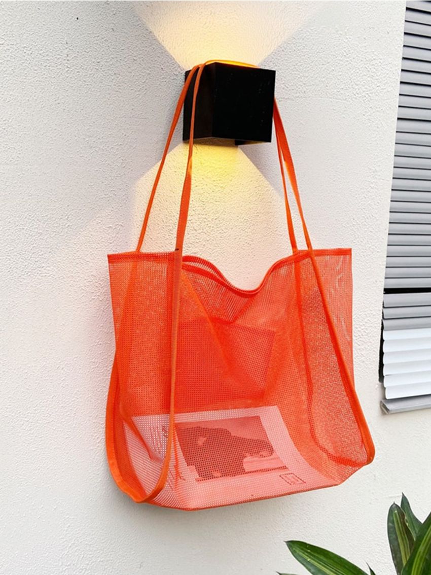 Neon Orange Mesh Beach Bag