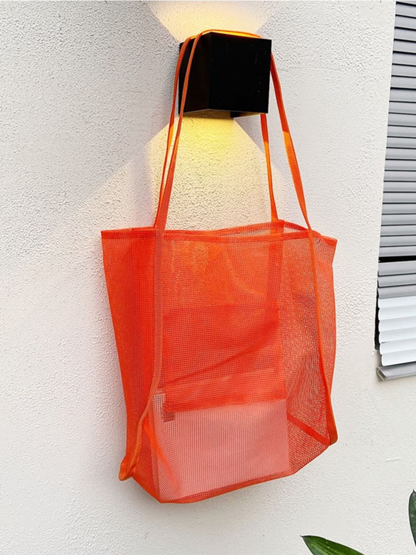 Neon Orange Mesh Beach Bag