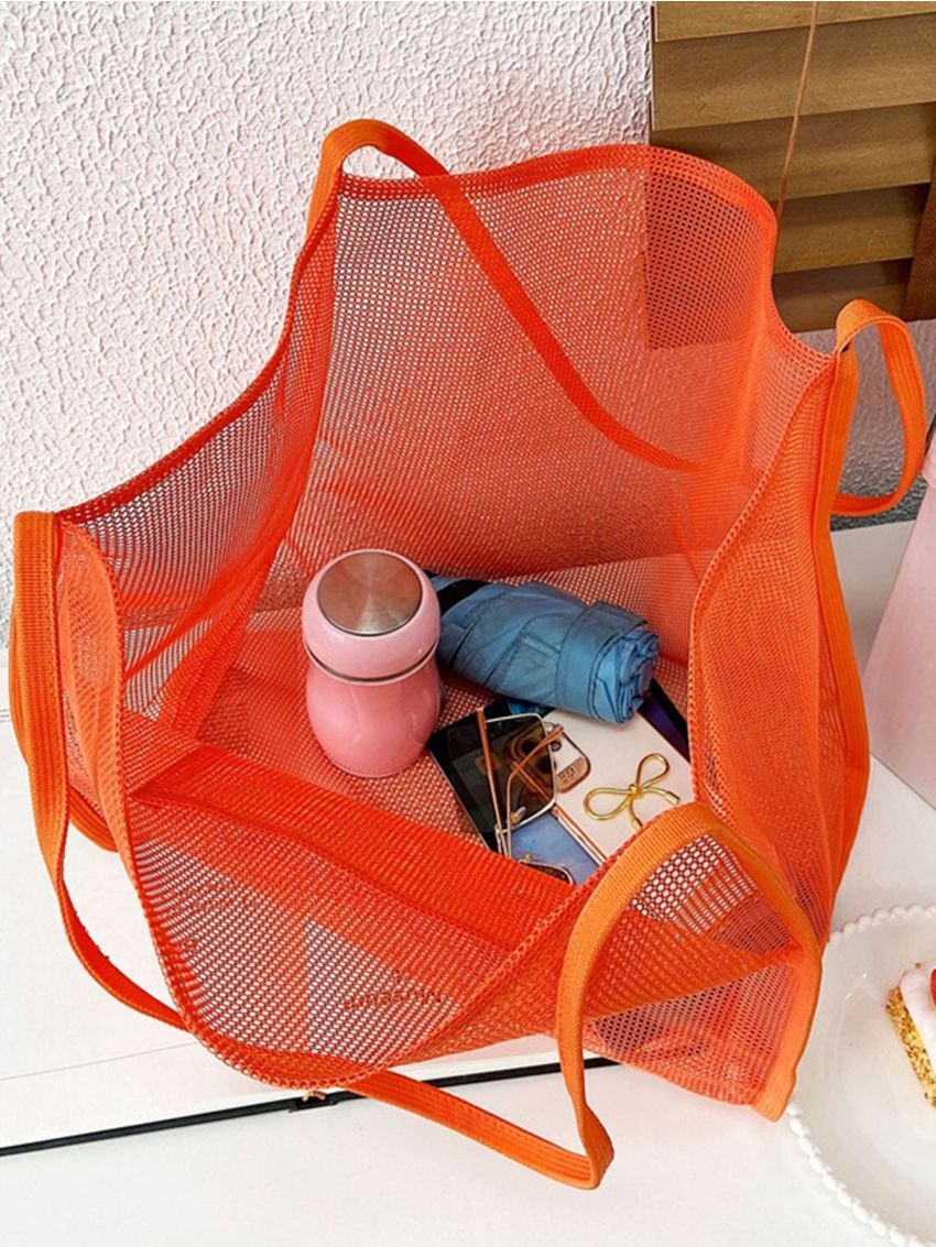 Neon Orange Mesh Beach Bag