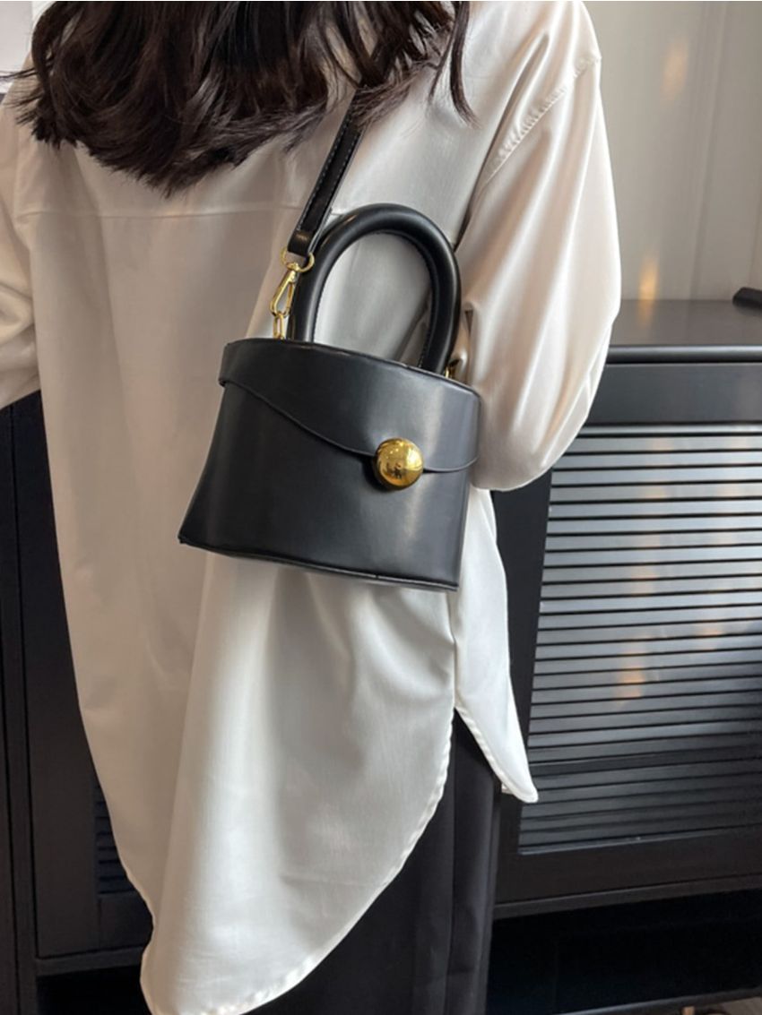 Mini Metal Decor Flap Bucket Bag