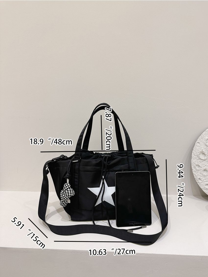 Star Pattern Shopper Bag Drawstring Design Tote Bag With Bag Charm