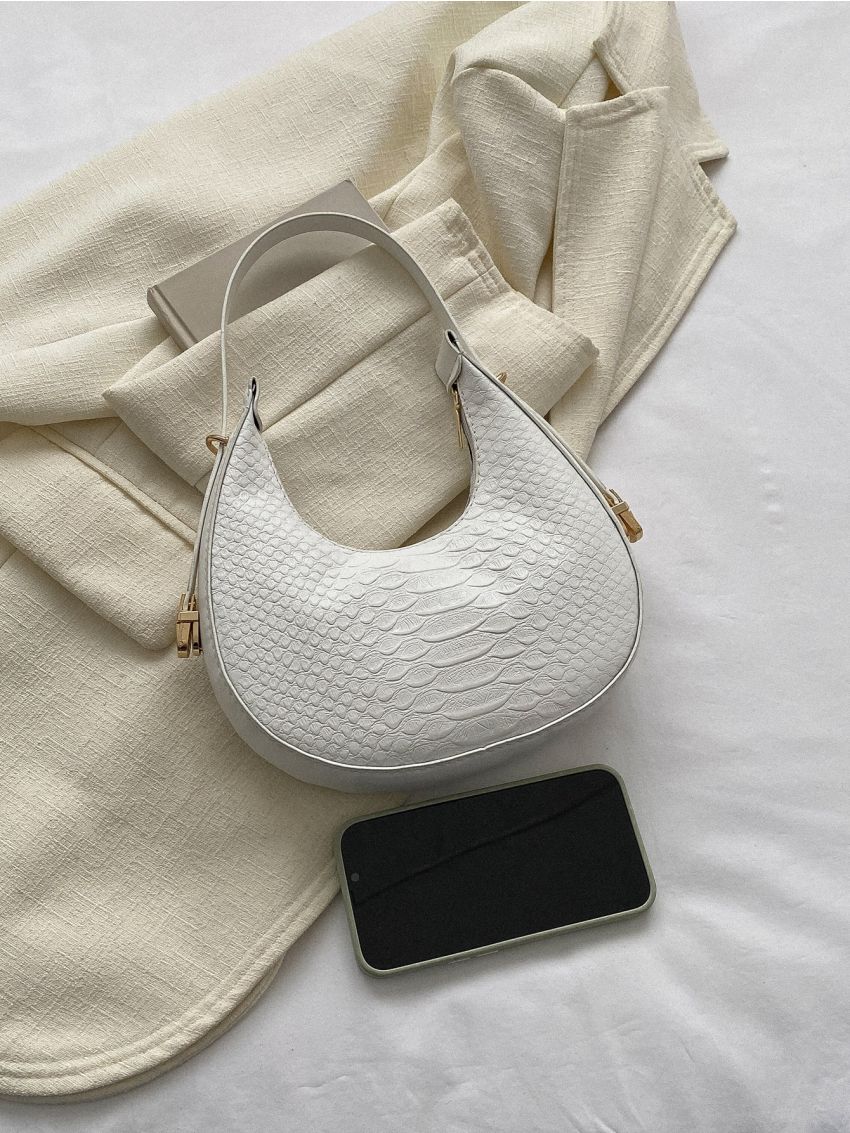 Snakeskin Embossed Hobo Bag