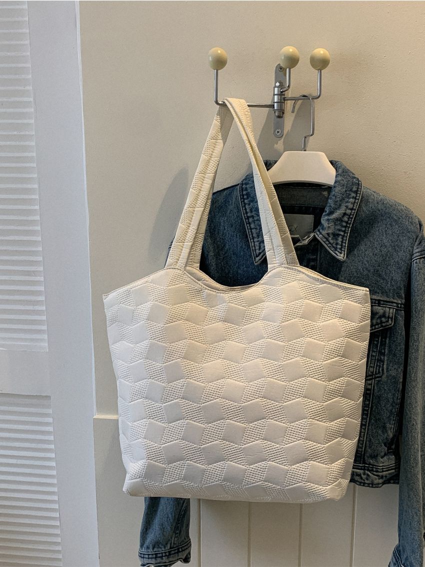 Geometric Embossed Shoulder Tote Bag