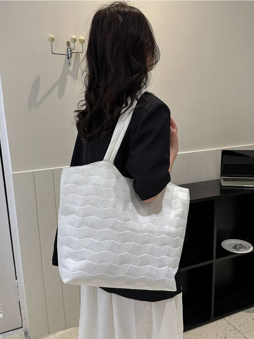 Geometric Embossed Shoulder Tote Bag