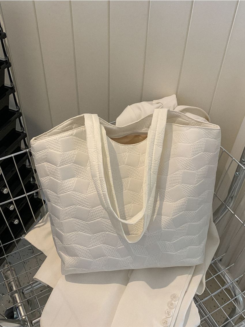 Geometric Embossed Shoulder Tote Bag