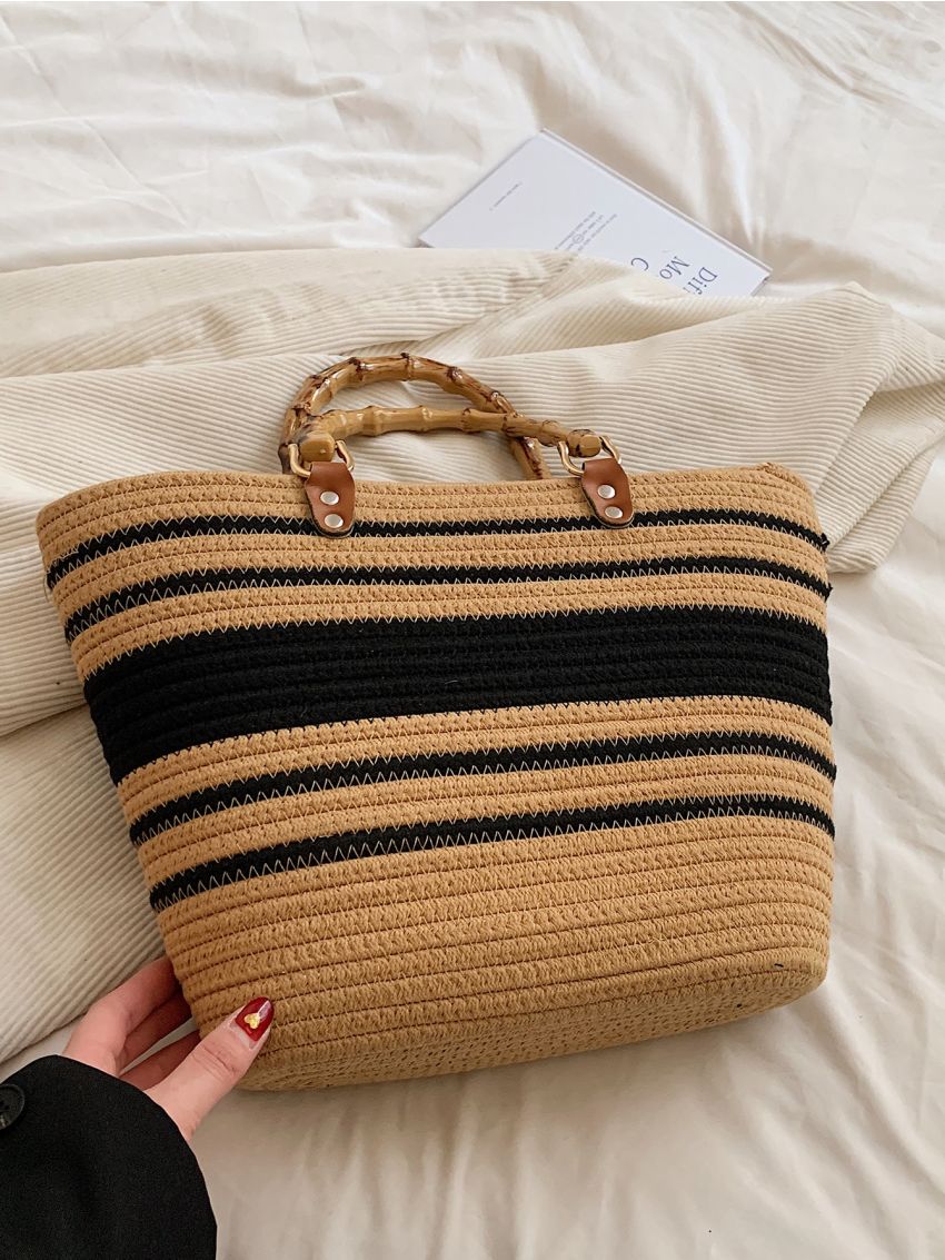 Striped Pattern Straw Bag