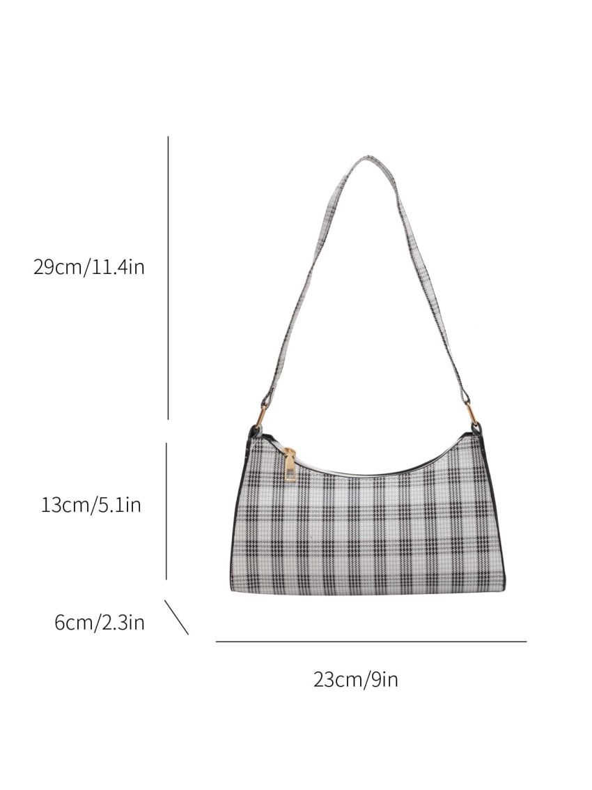 Plaid Pattern Baguette Bag