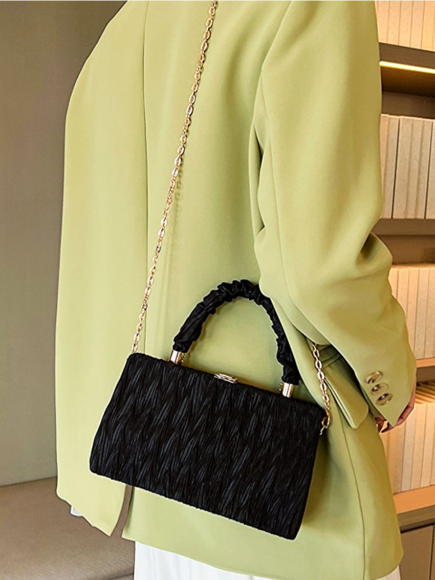 Ruched Detail Chain Box Bag