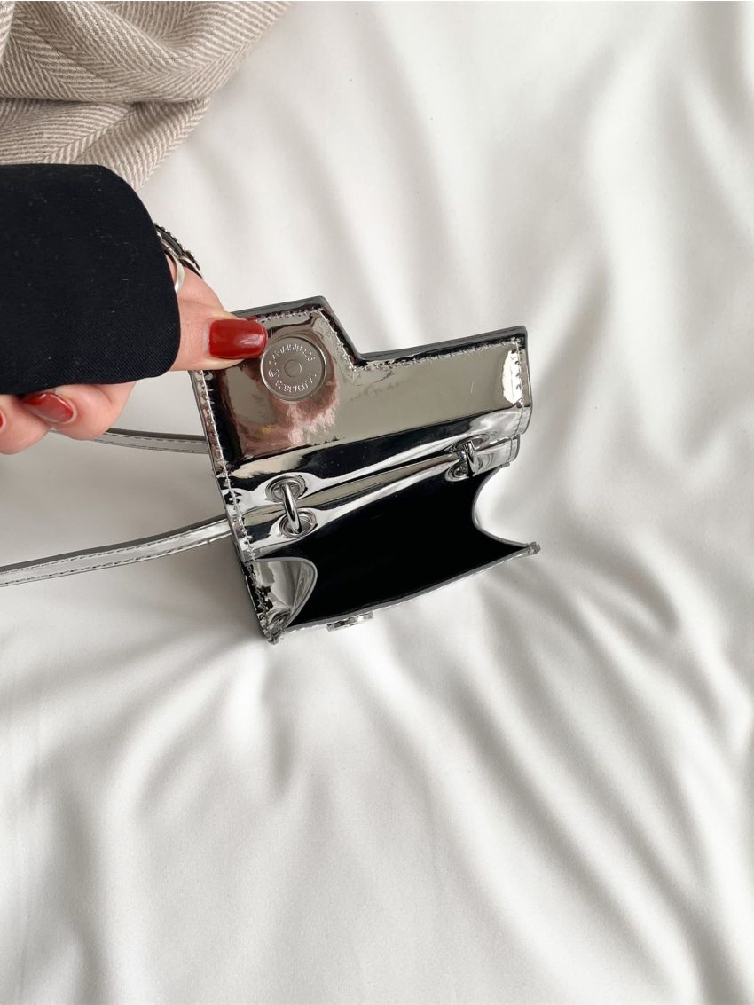 Mini Metallic Square Bag Chain Decor Flap Crossbody Bag