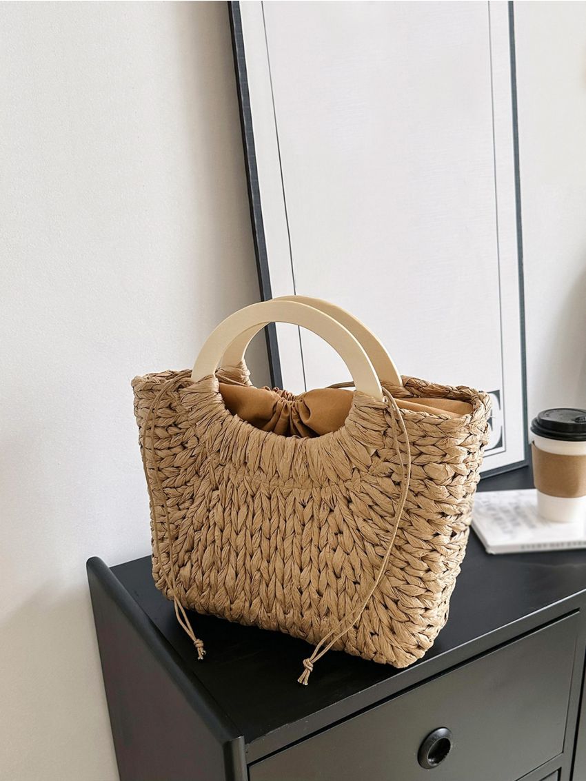 Drawstring Design Straw Bag Small For Vacation