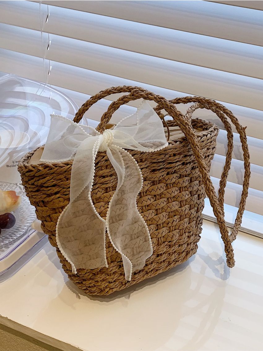 Bow Decor Straw Bag