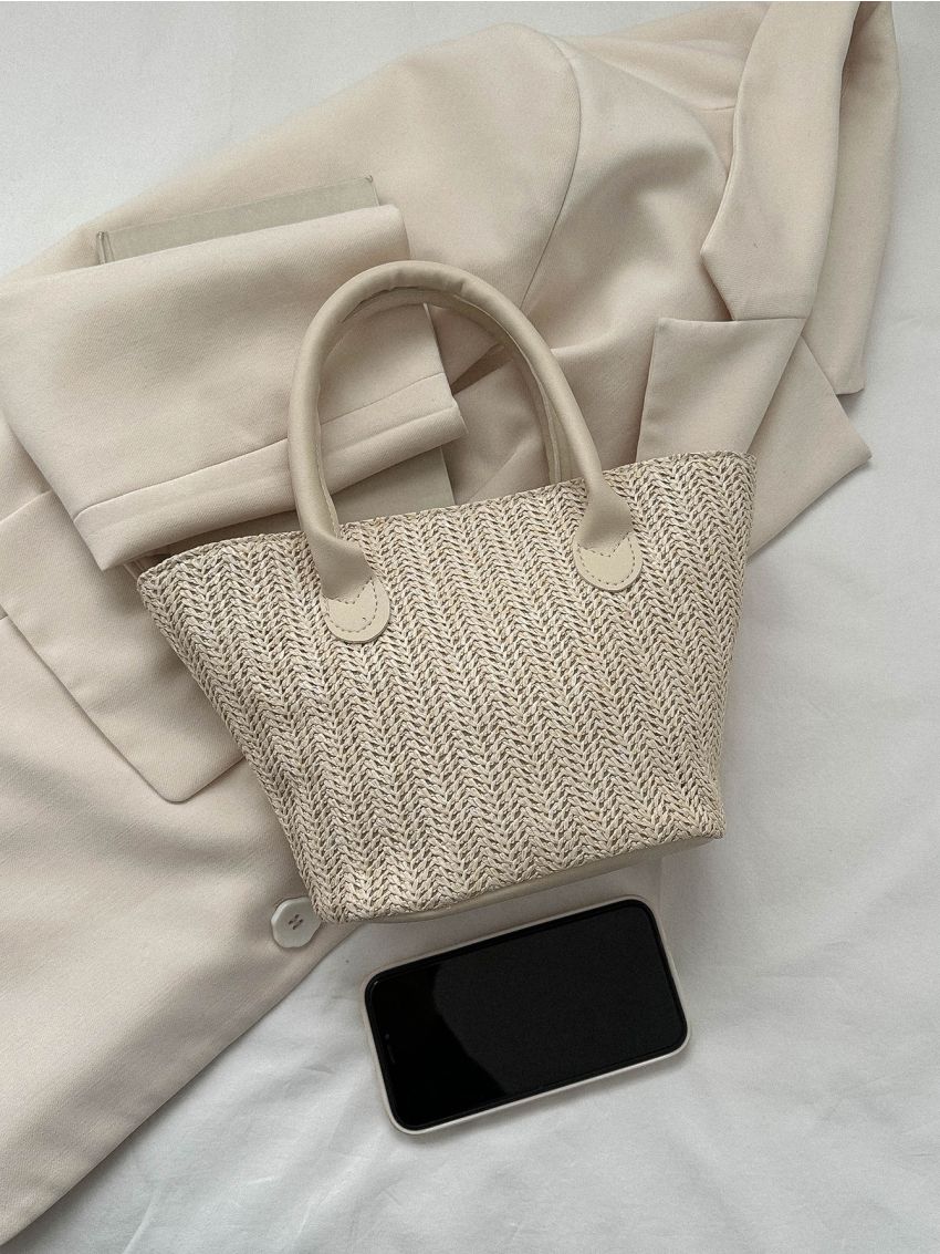 Minimalist Straw Bag Mini Double Handle Vacation