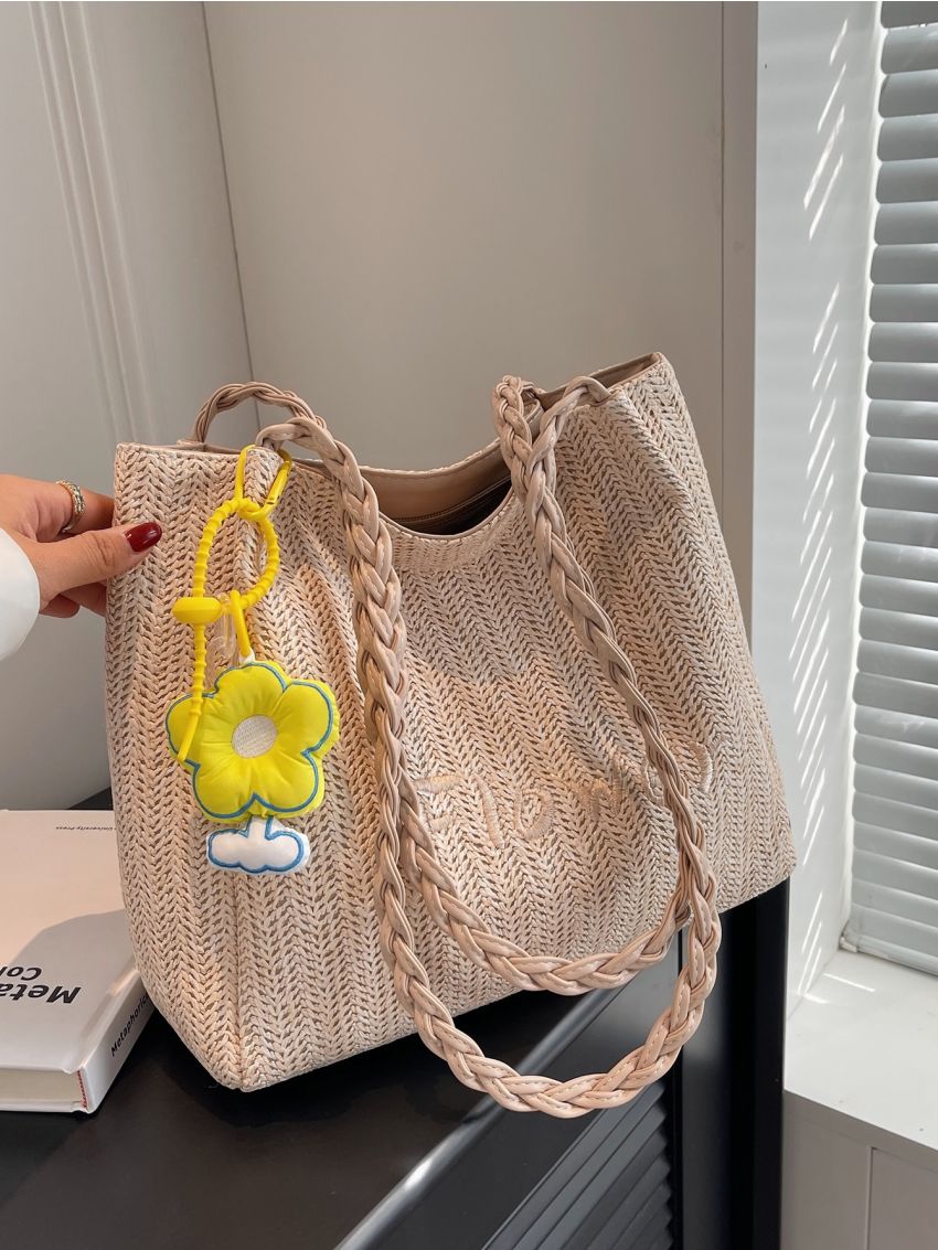 Minimalist Straw Bag With Bag Charm