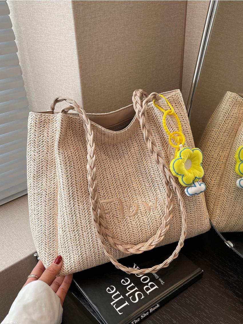 Minimalist Straw Bag With Bag Charm