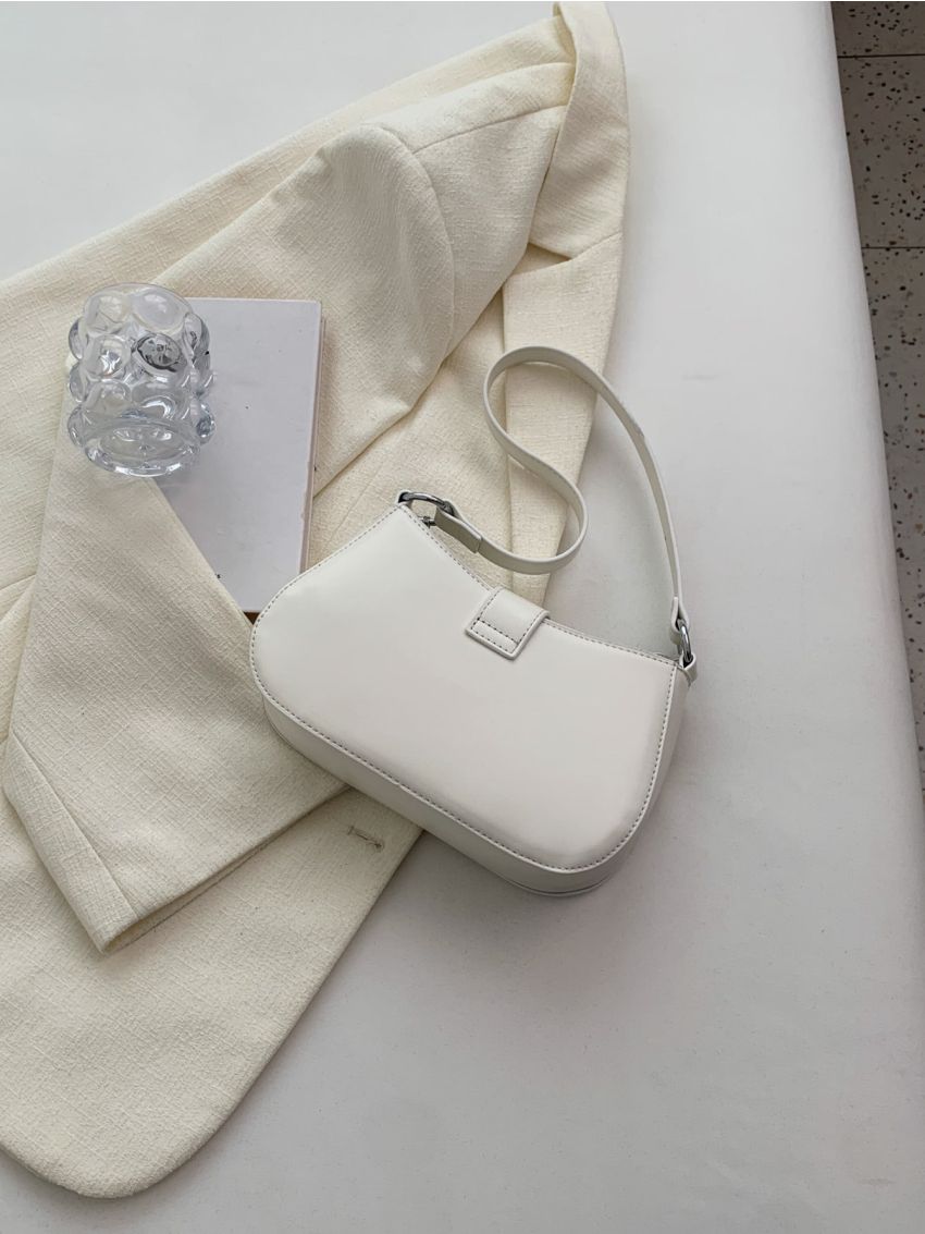 Crocodile Embossed Chain Decor Baguette Bag