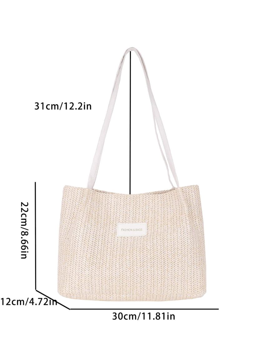 Small Straw Bag Double Handle Letter Patch Decor