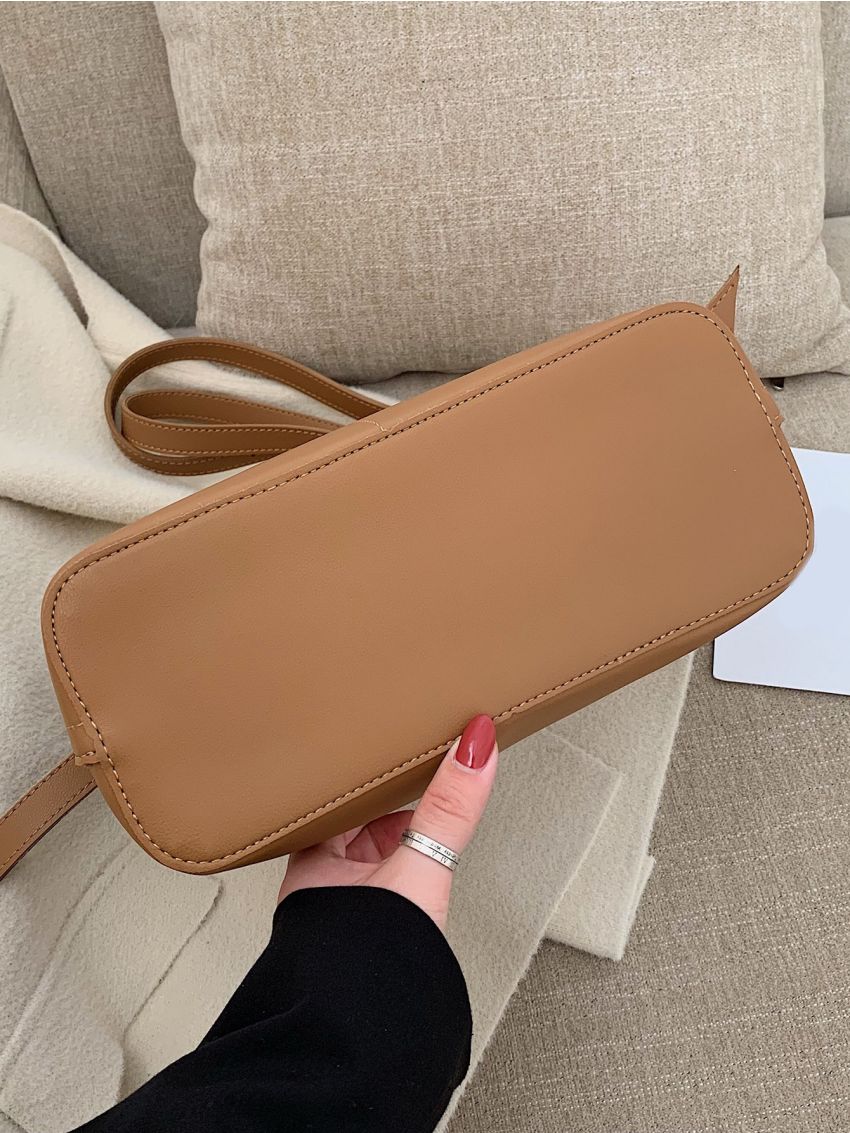 Letter Graphic Snap Button Bucket Bag