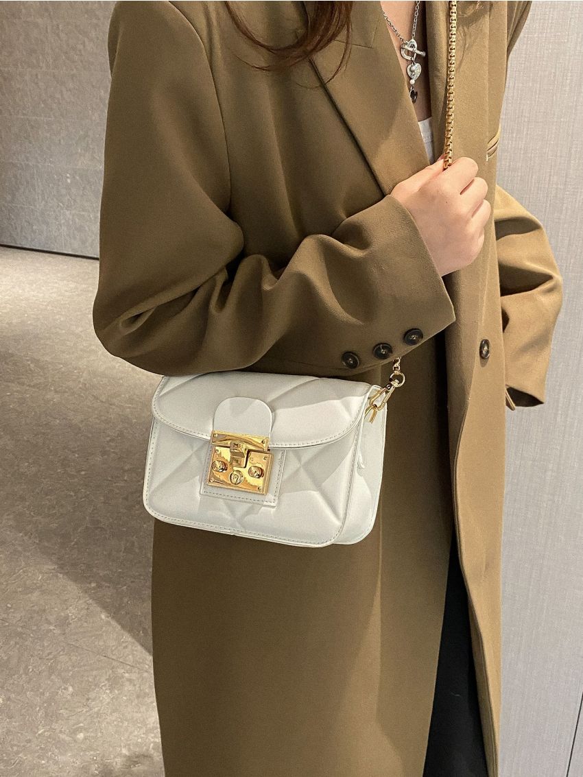 Mini Flap Square Bag Embossed Detail Metal Decor