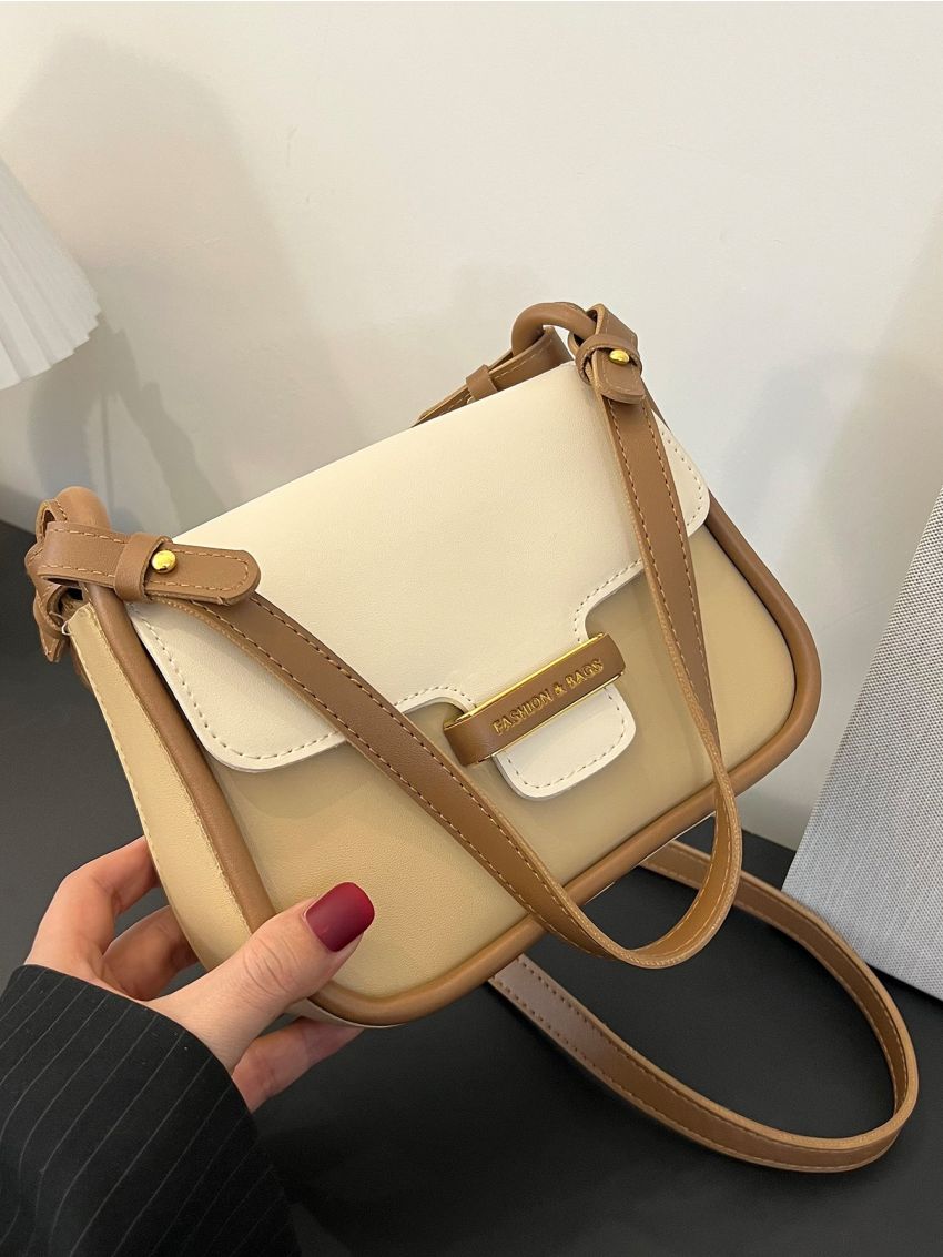 Contrast Binding Flap Square Bag