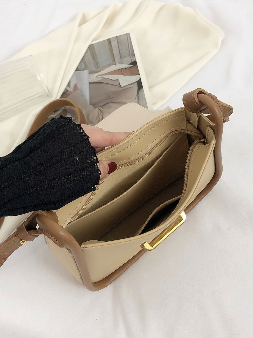 Contrast Binding Flap Square Bag