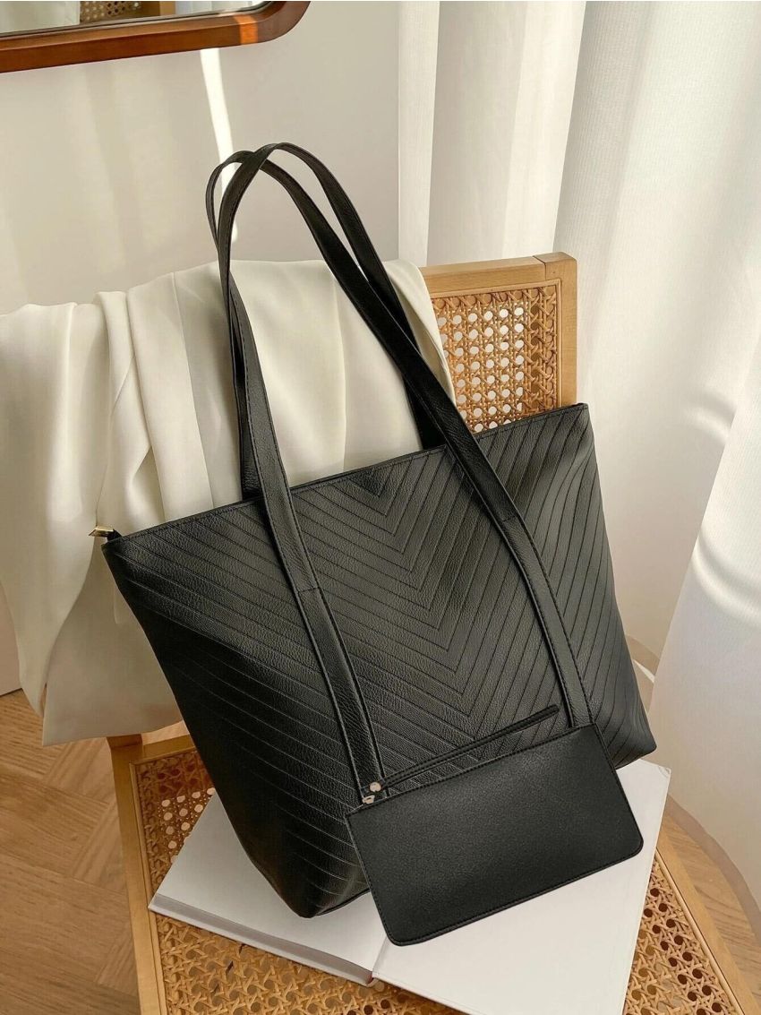 Chevron Shoulder Tote Bag With Purse