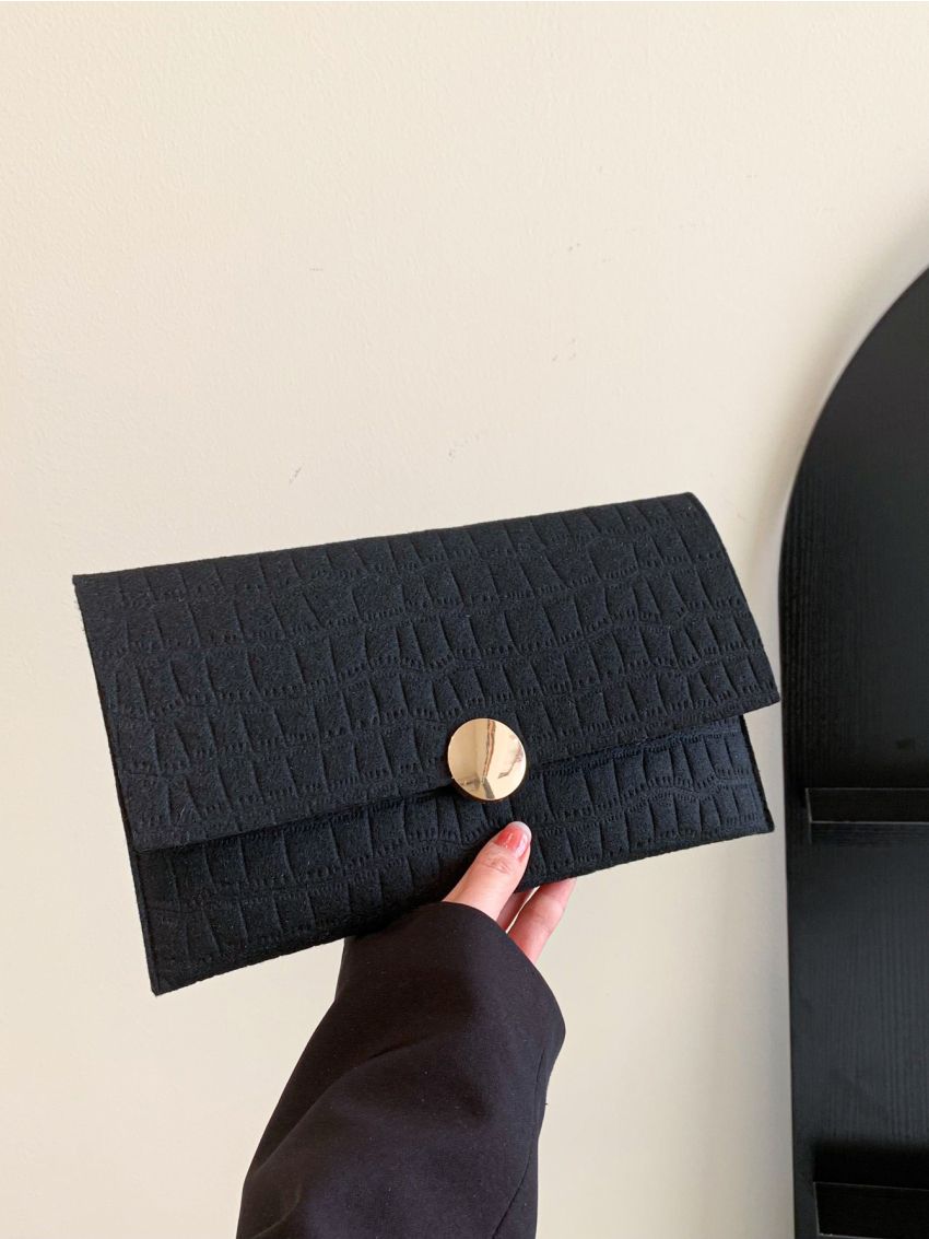 Crocodile Embossed Metal Decor Flap Envelope Bag