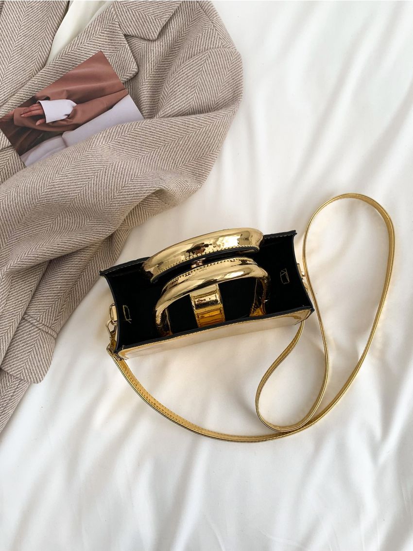 Mini Square Bag Crocodile Embossed Metallic PU For Daily Life